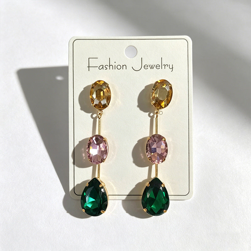 Gradient color stone long earrings, light luxury and elegant, versatile for dating