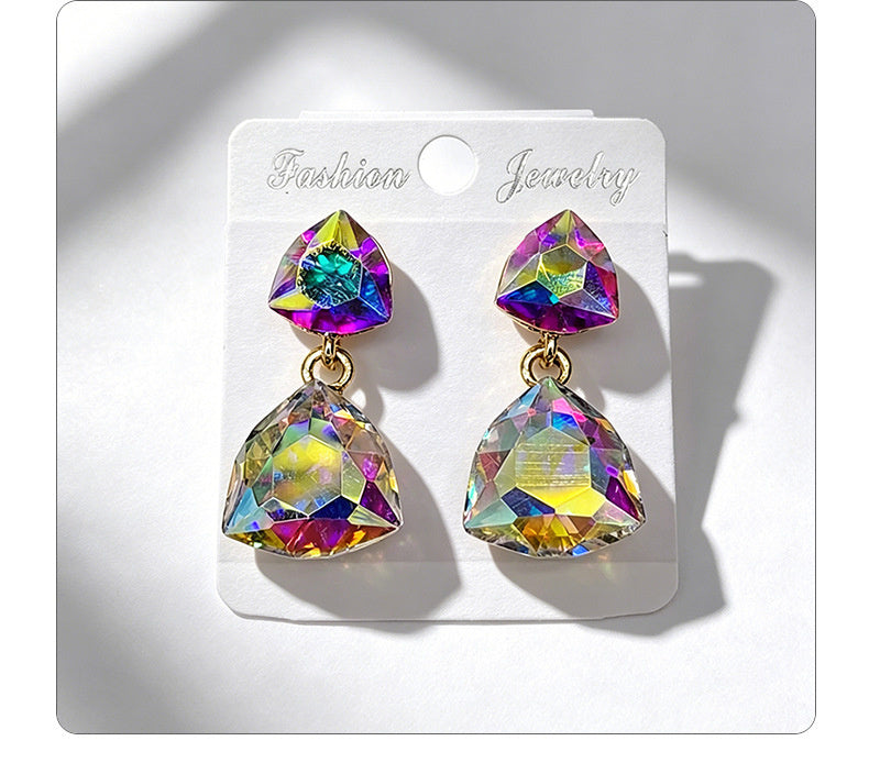 Light luxury style teardrop-shaped faceted crystal multi-layered design earrings, elegant and versatile accessories for everyday wear