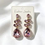 Multi-tiered long drop with colored diamonds, suitable for parties and photo shoots, versatile earrings