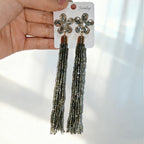 Glass Flower Tassel Earrings, Exaggerated Long Style, Fashionable and Elegant Ear Accessories
