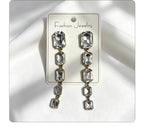 Palace-style rectangular colored diamond long drop gemstone pendant earrings, suitable for evening gowns, light luxury earrings