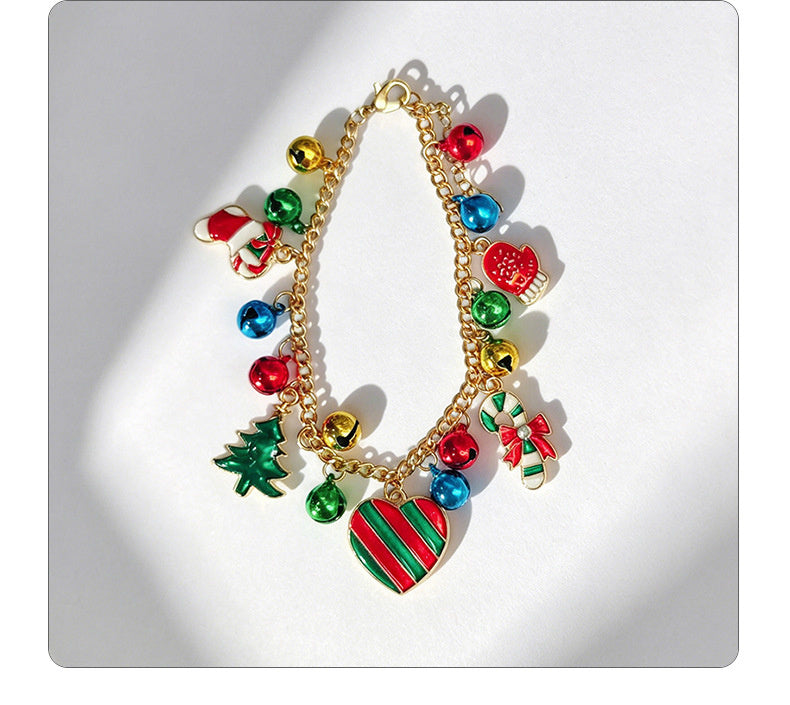 Cartoon snowflake bell-shaped Christmas bracelet, colorful oil-drip holiday atmosphere accessory