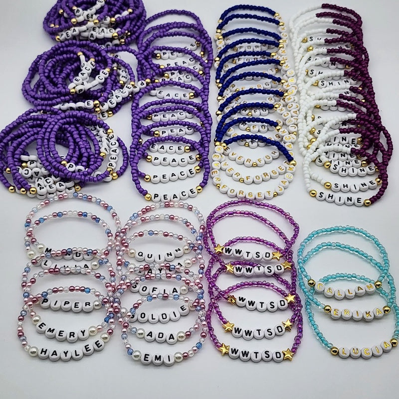Personalized Beaded Bracelets Bulk Order, Custom Word Team Party Favors