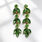 Leaf-shaped colorful diamond long earrings marquise-shaped rhinestones, suitable for pairing with dresses, creating a light and luxurious atmosphere