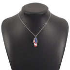 American Independence Day Flag Pendant Necklace with Rhinestones Patriotic Theme Collarbone Chain for Women