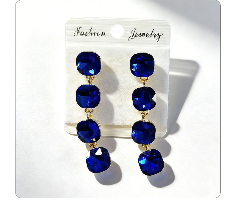 Multi-color beaded long water drop crystal earrings, fashionable, simple, versatile and elegant earrings