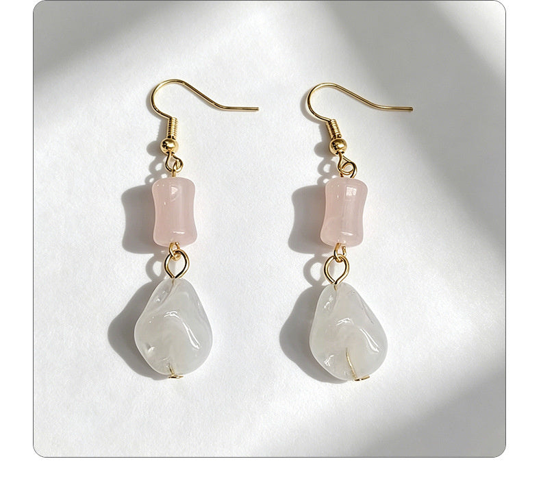 New Chinese-style red pendant pink bamboo earrings, versatile and elegant, traditional Chinese style earrings