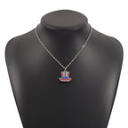 American Independence Day Flag Pendant Necklace with Rhinestones Patriotic Theme Collarbone Chain for Women
