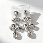 Long waterdrop crystal with fashionable tassels, available in multiple colors, high-transparency cut design, elegant earrings