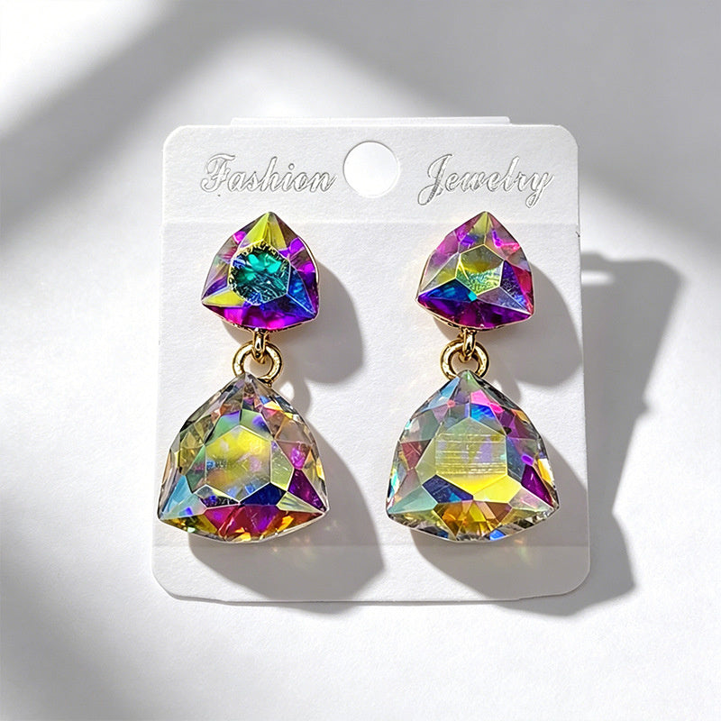 Light luxury style teardrop-shaped faceted crystal multi-layered design earrings, elegant and versatile accessories for everyday wear