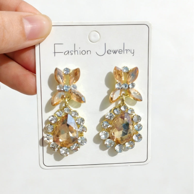 Colorful high-end luxury rhinestone earrings, runway accessories, water drop diamond earrings