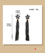 Glass Flower Tassel Earrings, Exaggerated Long Style, Fashionable and Elegant Ear Accessories