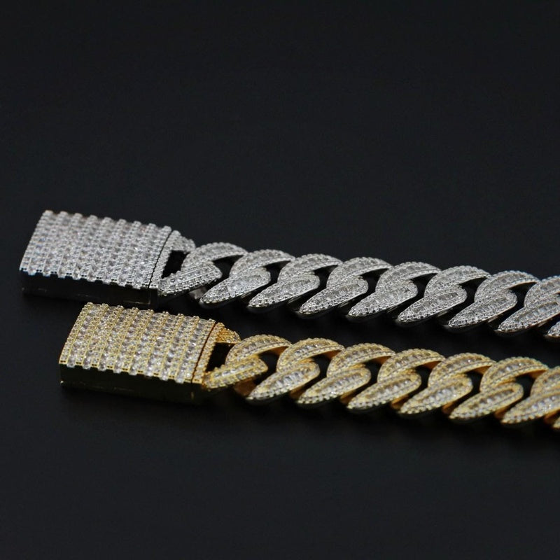 18mm Hiphop Cuban Link Chain Necklace 16-26", Copper Inlaid Zircon Bracelet 7-8-9 inches