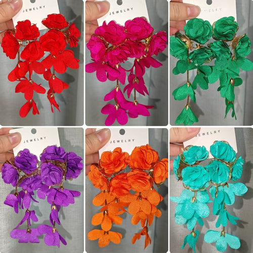 Chiffon flower multi-layered holiday-style earrings, exaggerated earrings with a light luxury feel