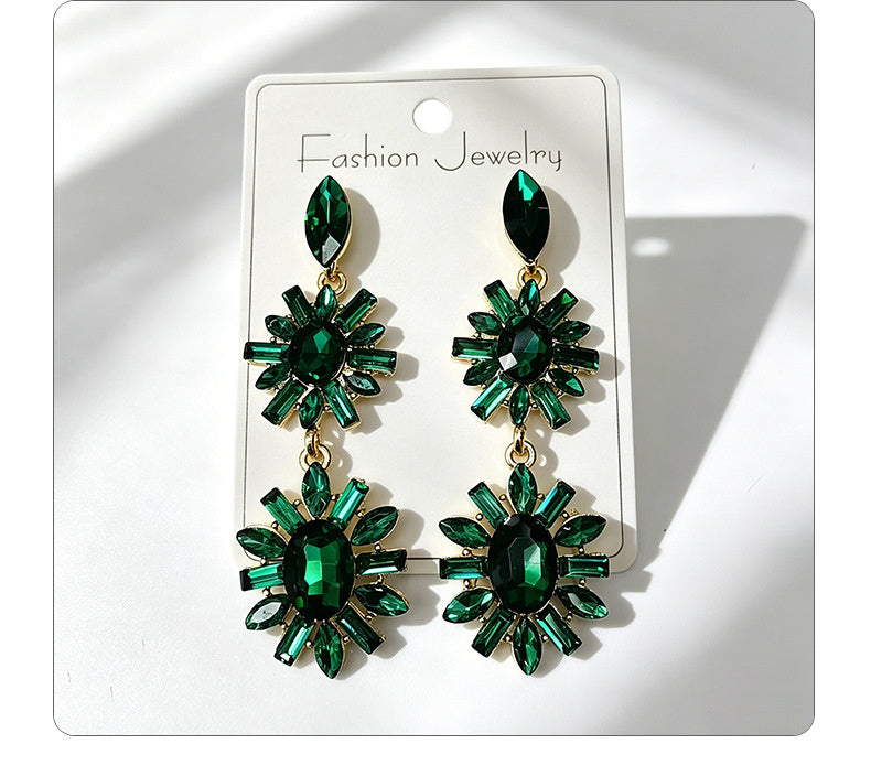 Multi-color rhinestone flower earrings, light luxury and versatile