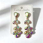 Colorful diamond leaf long earrings, niche light luxury design, stylish and versatile ear accessories