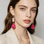 New Chinese-style red pendant pink bamboo earrings, versatile and elegant, traditional Chinese style earrings