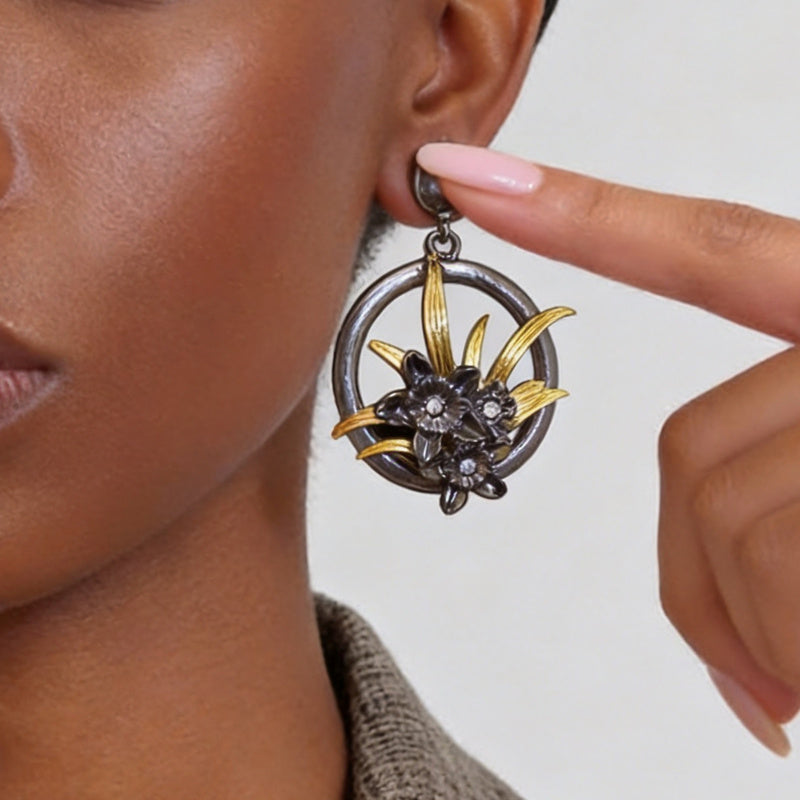 Vintage Palace Style Diamond-Studded Flower High-End Niche Design Earrings, Versatile Light Luxury Earrings Wholesale