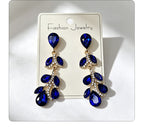 Colorful diamond leaf long earrings, niche light luxury design, stylish and versatile ear accessories
