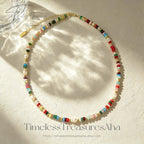 Handmade Colorful Crystal & Freshwater Pearl Beaded Necklace, Rainbow Gemstone Choker Gift for her
