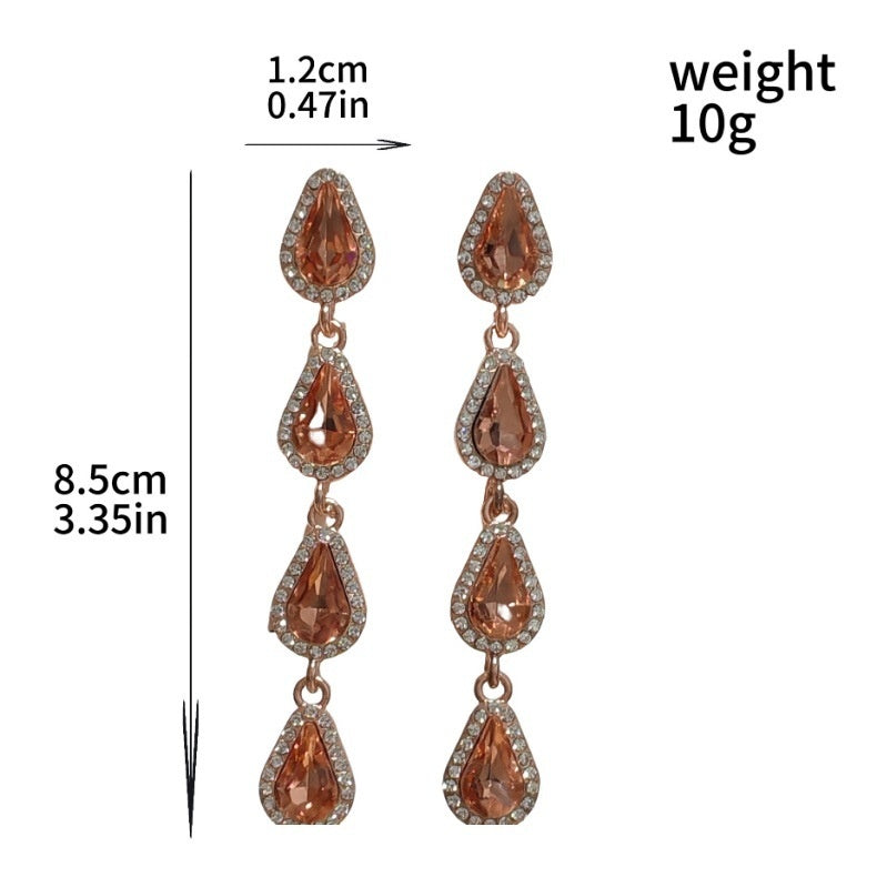 Tassel with a high-end feel, full of diamonds, water drop design, elegant earrings for parties