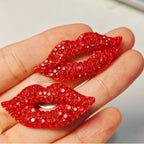 Valentine's Day sparkling full-diamond red lips earrings, exaggerated and stylish earrings