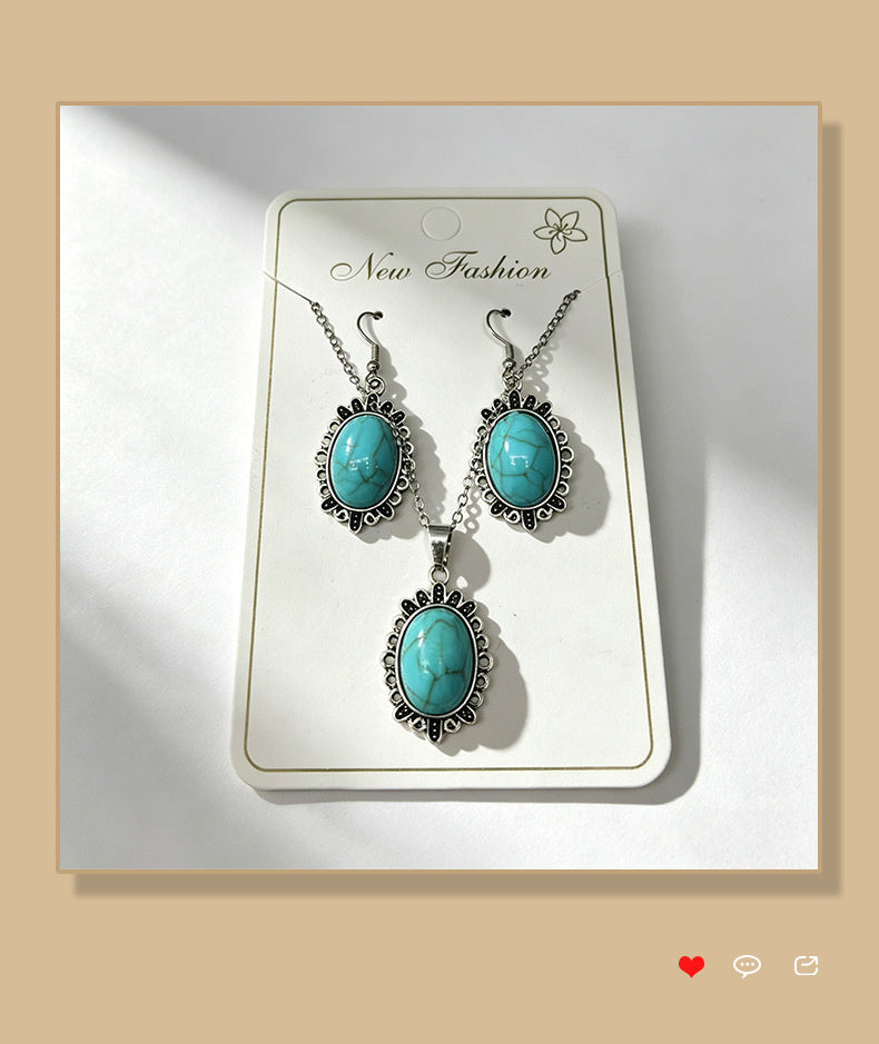 Distressed turquoise earring and necklace set, distressed alloy jewelry, bohemian style accessories