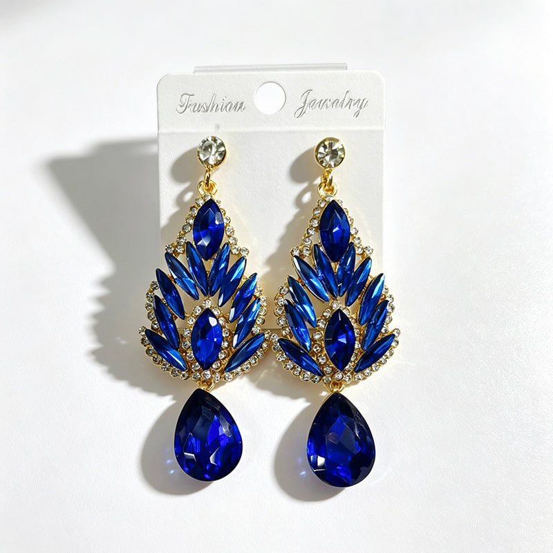 Winged-shaped rhinestone long light luxury colored diamond earrings, available in multiple colors, suitable for dress accessories