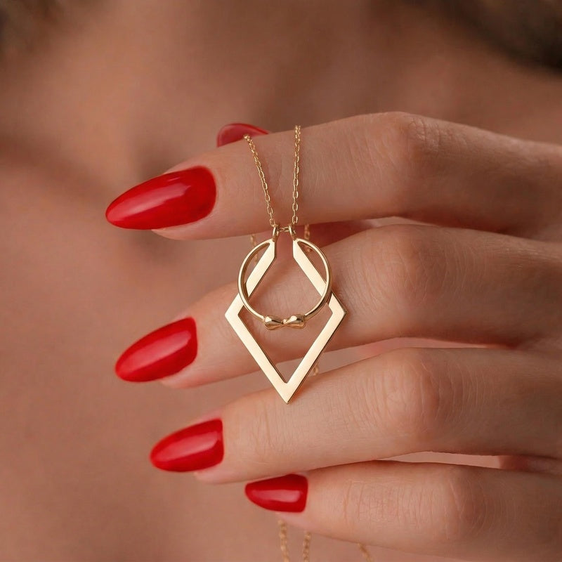14K Solid Gold Diamond Holder Necklace: Wedding Ring Keeper, 925 Sterling Silver