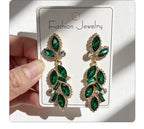 Leaf and Branch Rhinestone Long Luxurious Exquisite Stud Earrings, High-End Slim Party Earrings