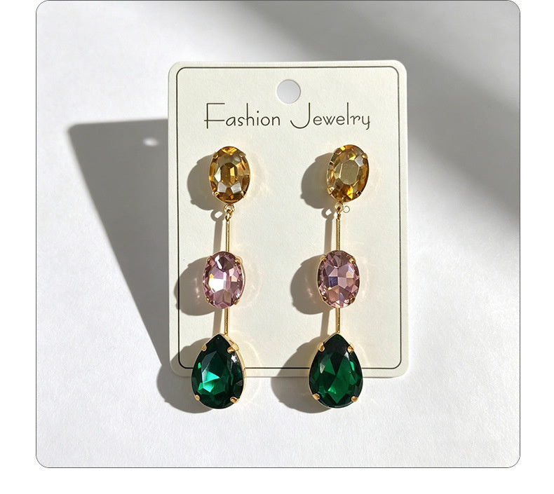 Gradient color stone long earrings, light luxury and elegant, versatile for dating