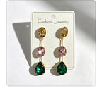 Gradient color stone long earrings, light luxury and elegant, versatile for dating