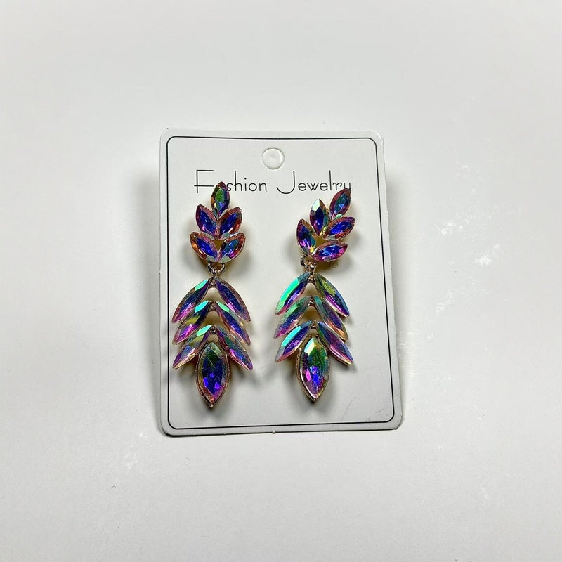 Fashionable Leaf for Women, Light Luxury Exaggerated Earrings with Crystal Tassels