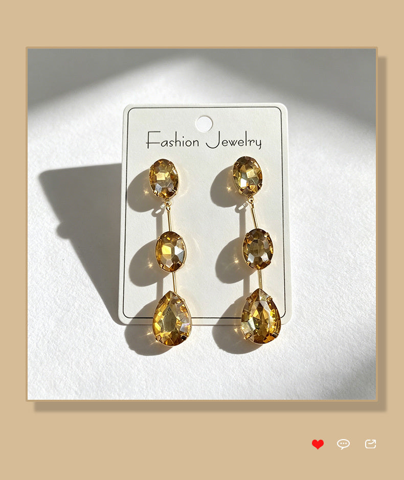 Gradient color stone long earrings, light luxury and elegant, versatile for dating
