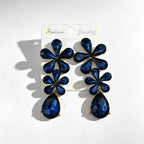 Floral waterdrop rhinestone long elegant multi-color crystal drop earrings, accessories for dress and banquet
