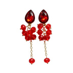 Teardrop-shaped gemstone earrings with multi-layered crystal beads and long tassel design