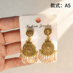 Bohemian style earrings with glass tassels, exaggerated and stylish