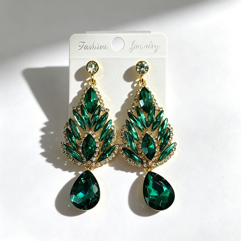 Winged-shaped rhinestone long light luxury colored diamond earrings, available in multiple colors, suitable for dress accessories