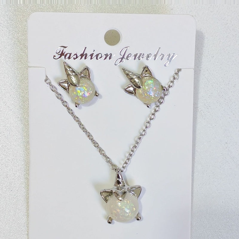 Earring and set, fashionable children's cute cartoon fresh style earrings, light luxury necklace accessories