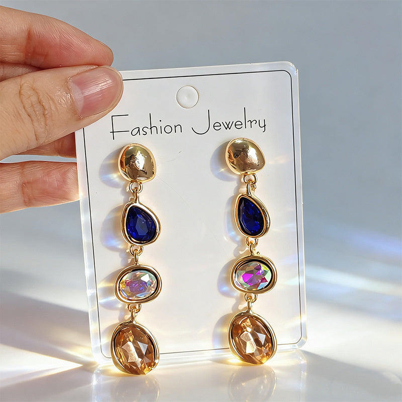 Fashionable, simple, elegant, niche, high-end, light luxury, fresh and colorful long tassel earrings