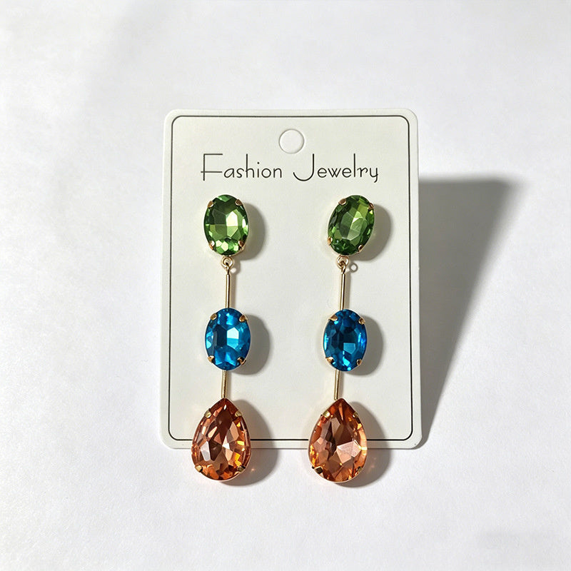 Gradient color stone long earrings, light luxury and elegant, versatile for dating