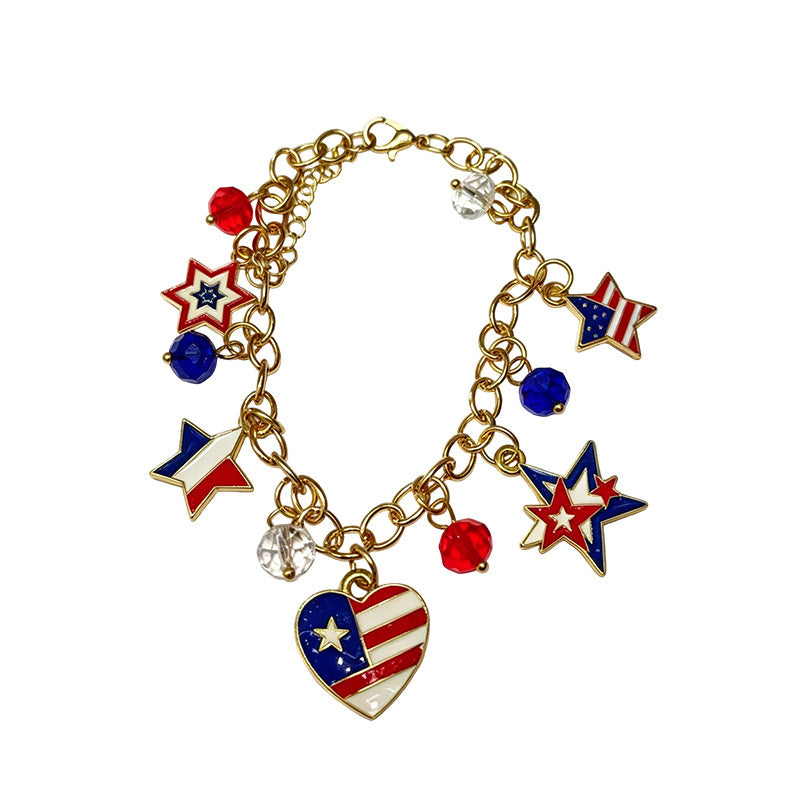 American Independence Day themed flag necklace for women, creative oil-drip star and heart pendant bracelet