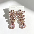 Floral waterdrop rhinestone long elegant multi-color crystal drop earrings, accessories for dress and banquet