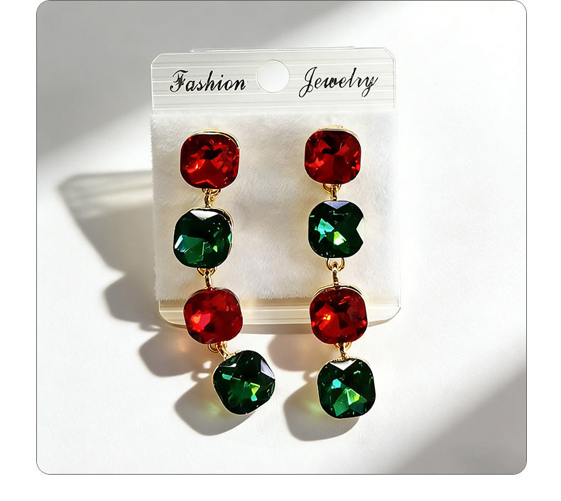 Multi-color beaded long water drop crystal earrings, fashionable, simple, versatile and elegant earrings