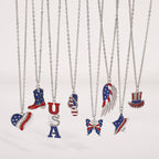 American Independence Day Flag Pendant Necklace with Rhinestones Patriotic Theme Collarbone Chain for Women