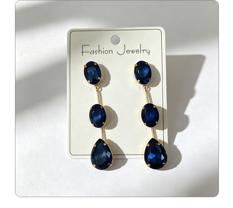 Gradient color stone long earrings, light luxury and elegant, versatile for dating