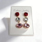 Luxury three-color gemstone with oval teardrop shape, available in multiple colors, durable and non-fading, fashionable earrings