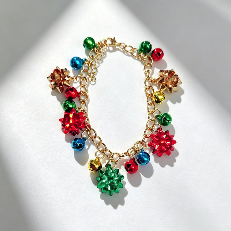 Cartoon snowflake bell-shaped Christmas bracelet, colorful oil-drip holiday atmosphere accessory