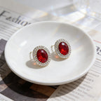 Oval made of alloy, fashionable and elegant, with a high-end feel, niche light luxury earrings