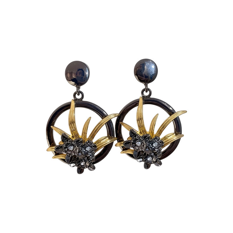 Vintage Palace Style Diamond-Studded Flower High-End Niche Design Earrings, Versatile Light Luxury Earrings Wholesale